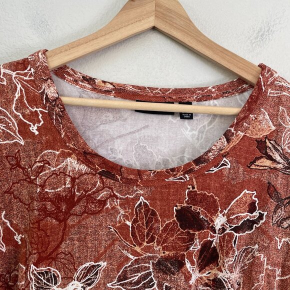 Susan Graver Weekend Plus 1X Rust Floral Long Sleeve Tunic Top Fall Color Shirt - Picture 8 of 11